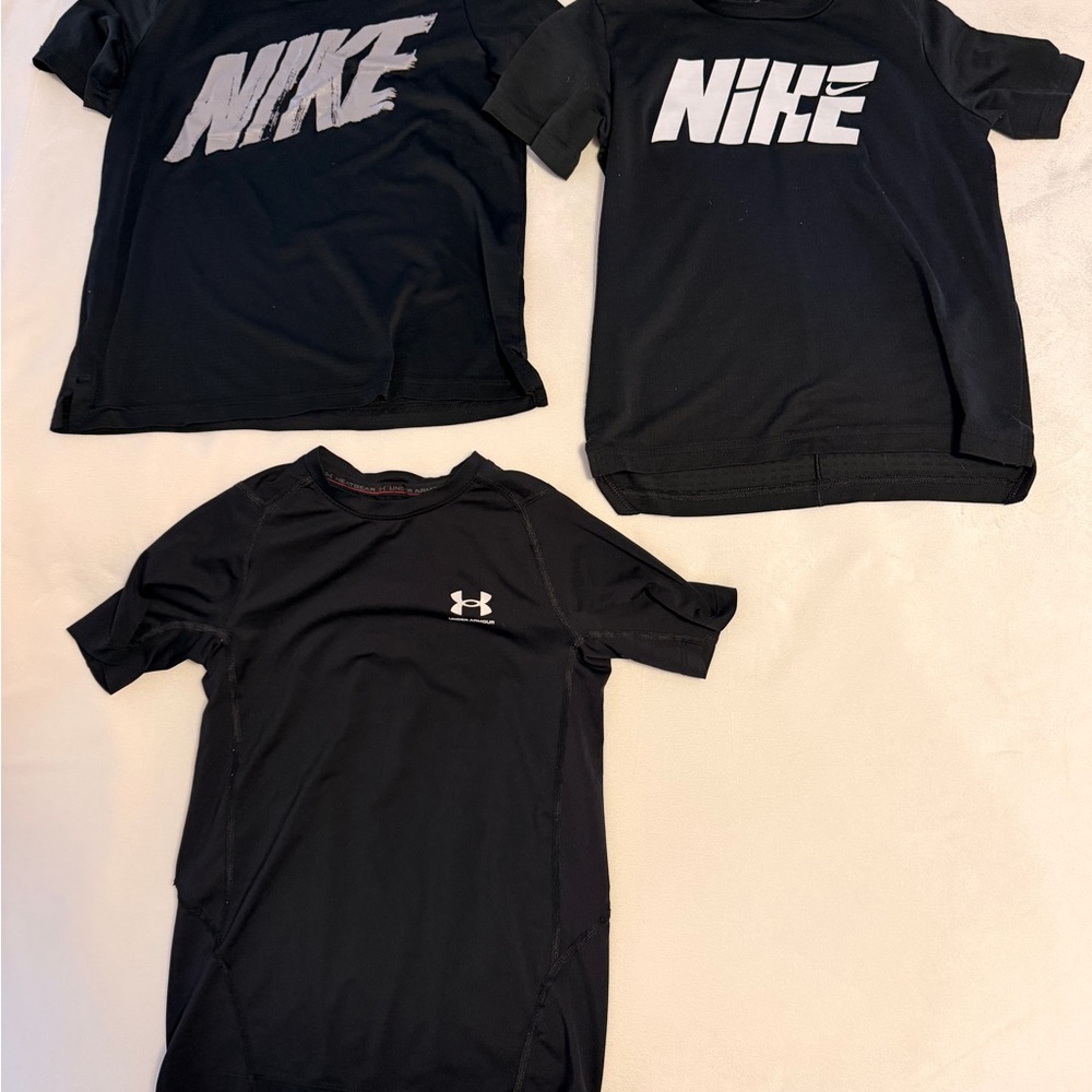 Nike and Under Armour Kids Black Dri-Fit T-Shirt set